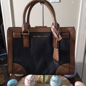EUC Michael Kors Denim Crossbody with Brown Leather Trim